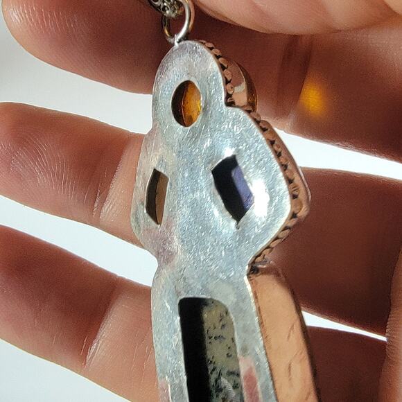 Statement Gemstone Pendant – Jasper, Amber, Sugilite, Moonstone + Silver Chain - Picture 6 of 10